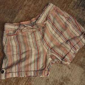 Per Se Striped Linen Blend Cuffed Shorts